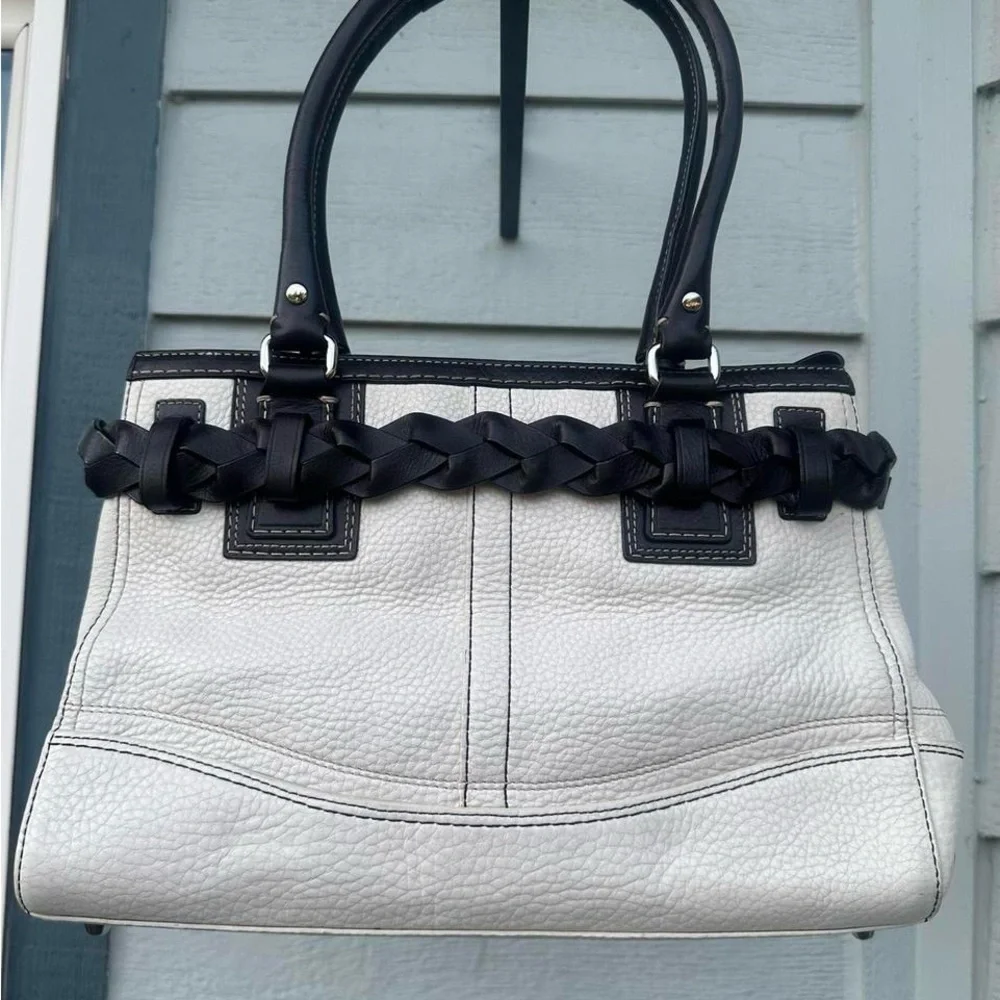 Coach Black and Cream Leather Satchel